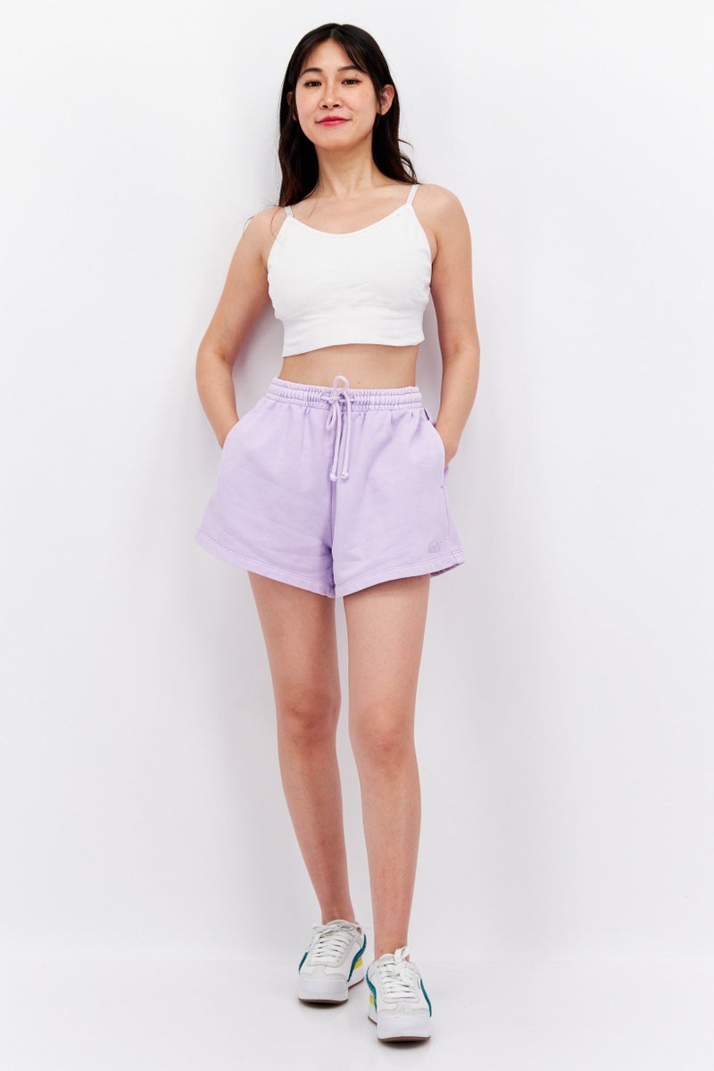 Women Embroidered Logo Basic Shorts, Purple