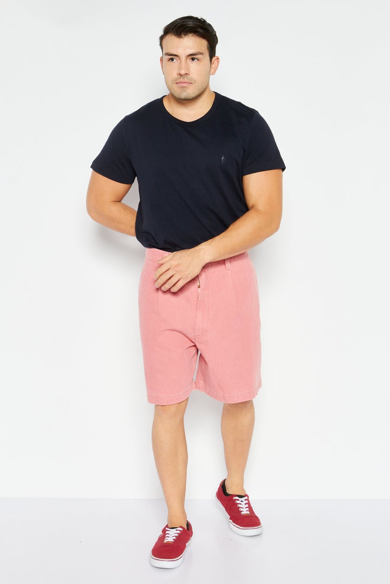 Men Regular Fit Plain Chino Shorts, Pale Red