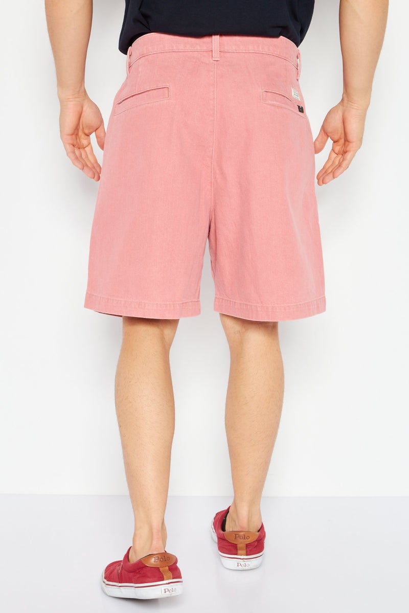 Men Regular Fit Plain Chino Shorts, Pale Red