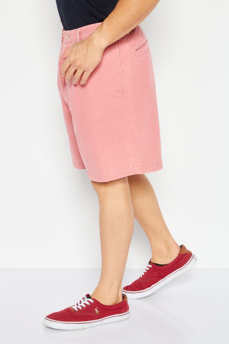 Men Regular Fit Plain Chino Shorts, Pale Red