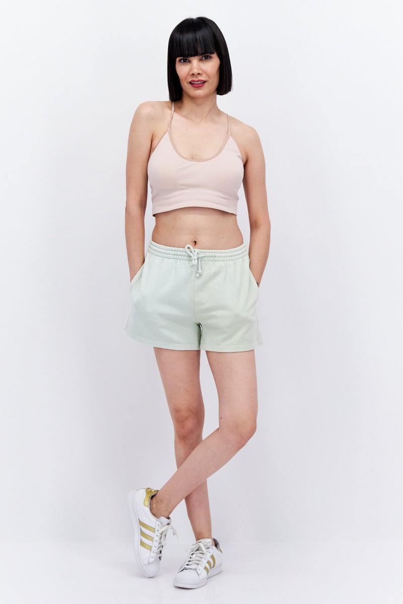 Women Embroidered Logo Basic Shorts, Mint Green