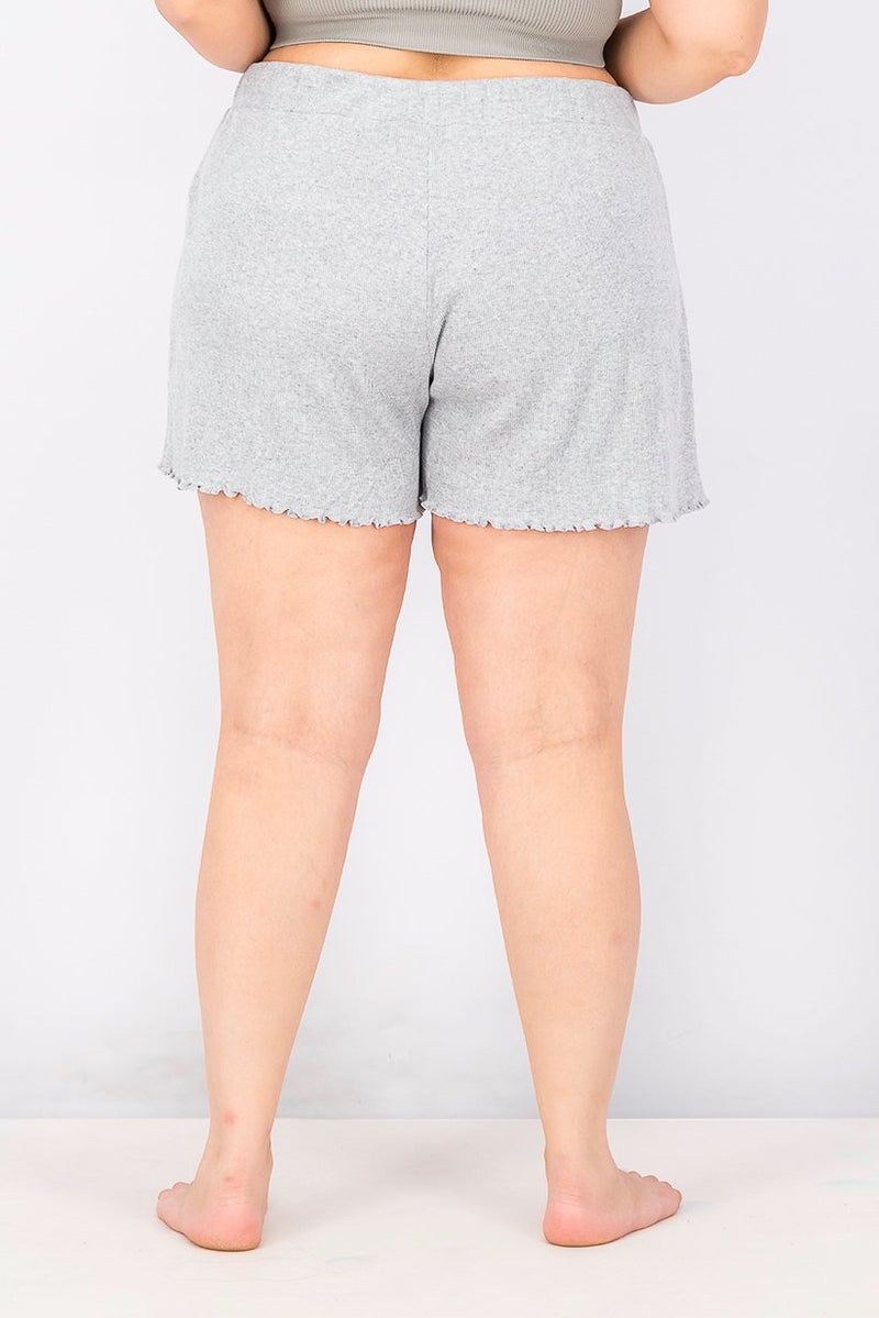 Women 2 Pcs Ribbed Shorts, Grey