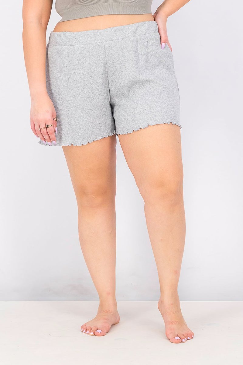 Women 2 Pcs Ribbed Shorts, Grey