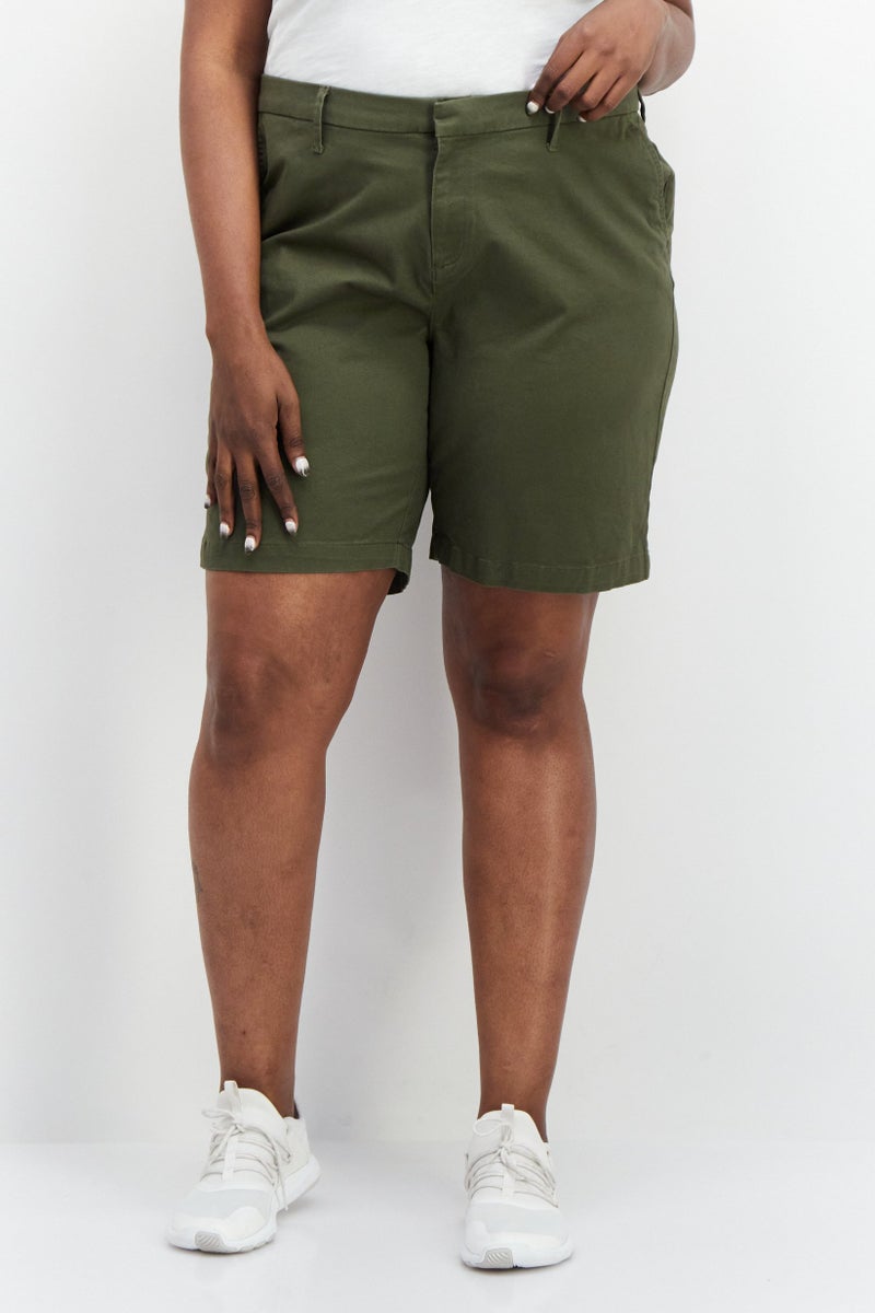 Women Plus Size Solid Basic Shorts, Olive