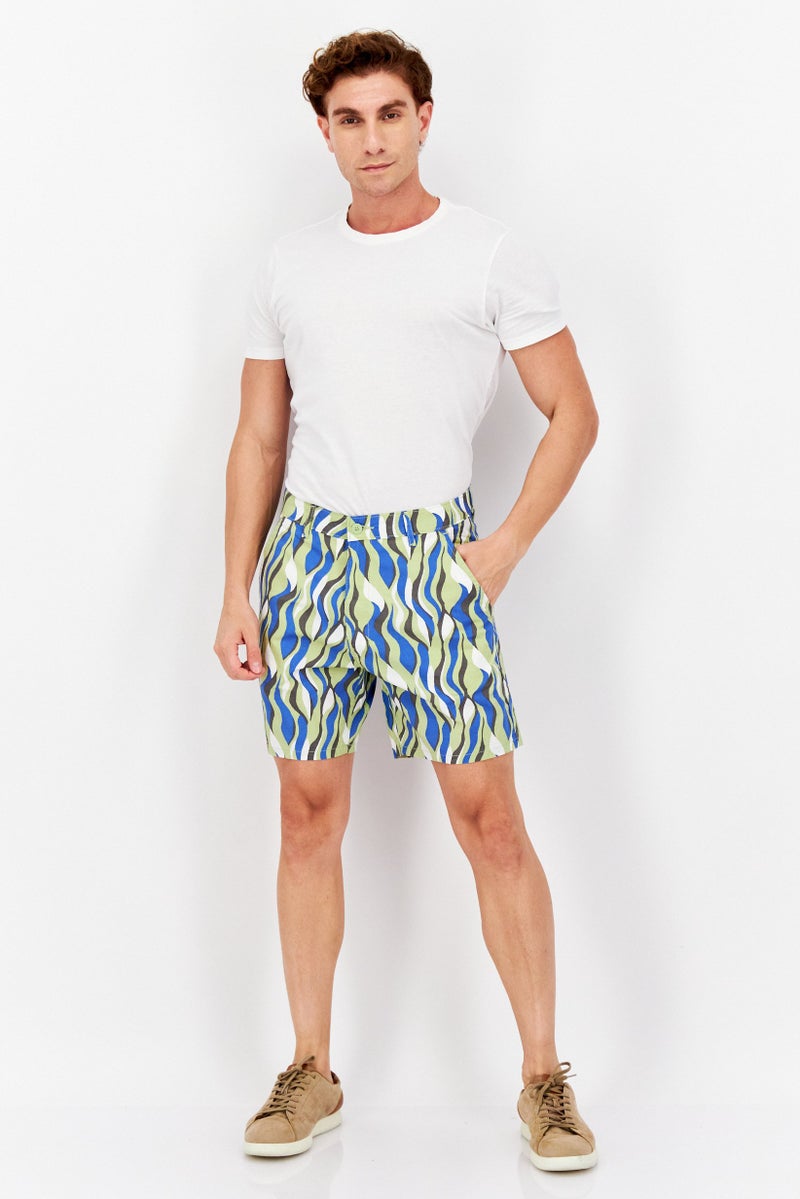 Men Allover Print Basic Short, Green Combo