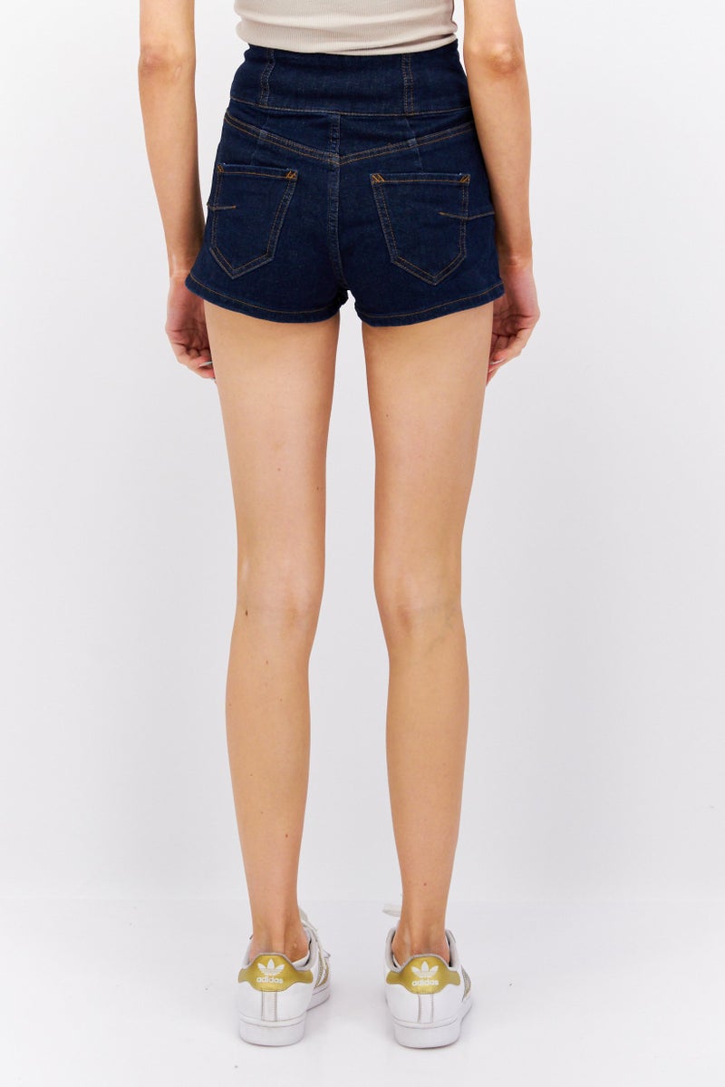 Women Washed Denim Shorts, Navy
