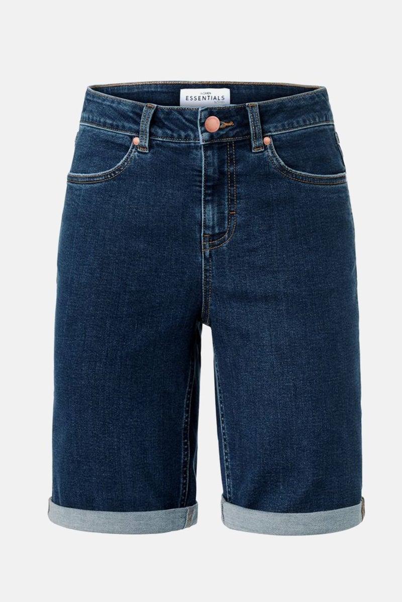 Women Dark Washed Denim Short, Navy Blue