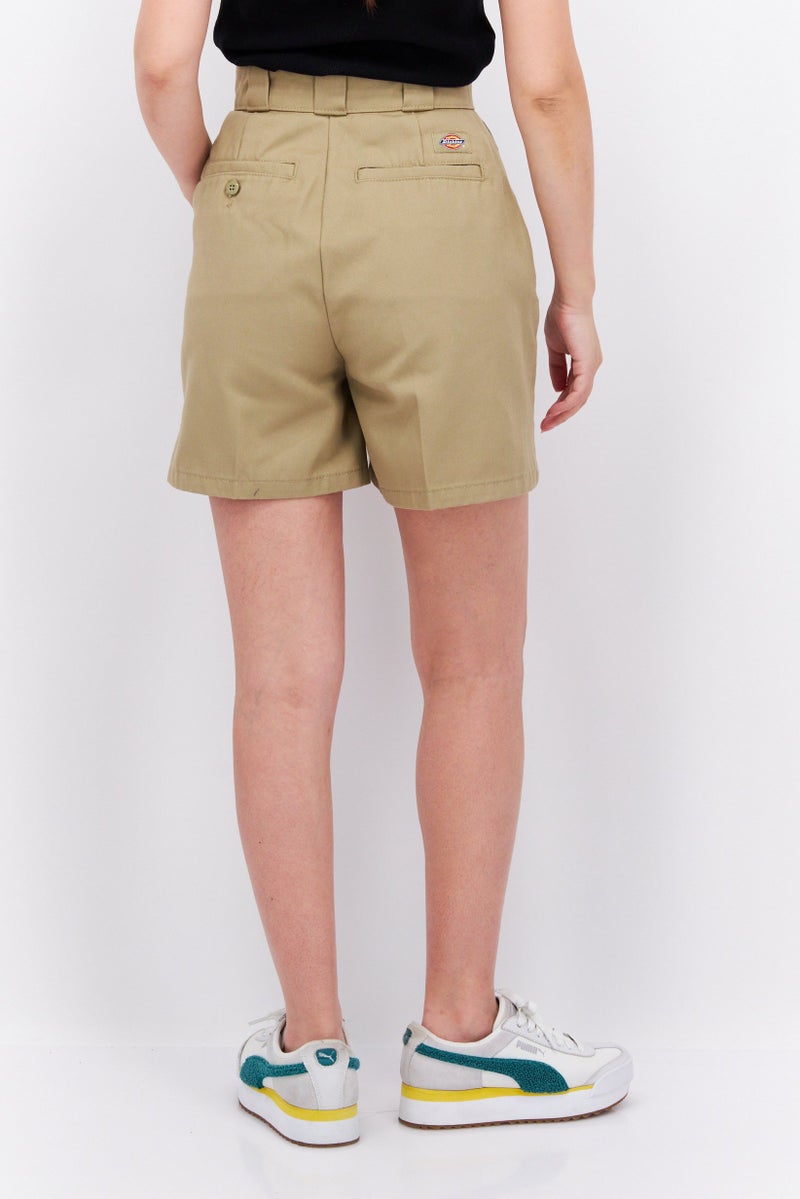 Women Solid Basic Shorts, Khaki
