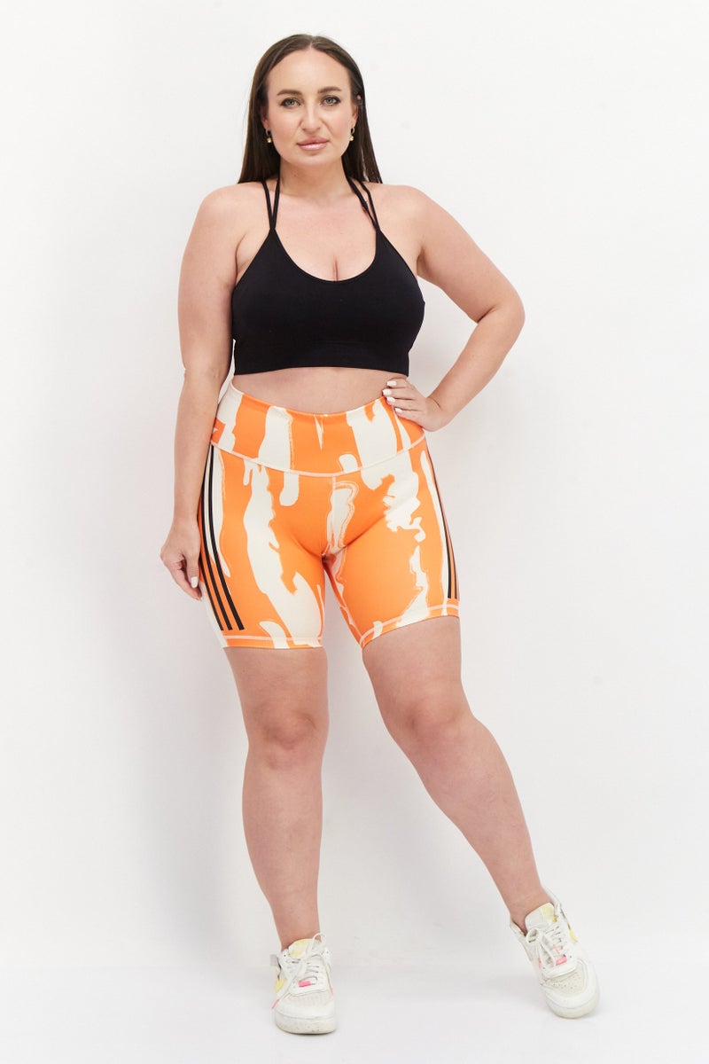 Women Plus Size Training Short, Orange/Cream