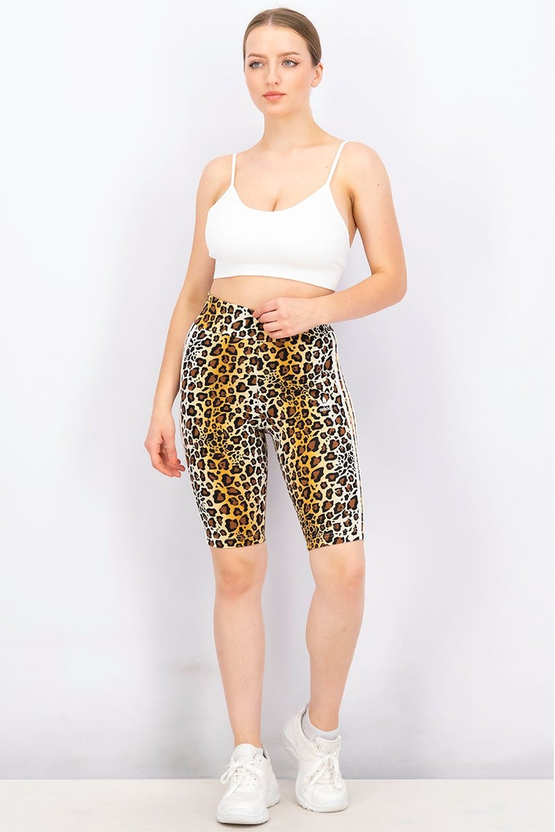 Women Sportswear Fit Leopard Short Tights, Brown