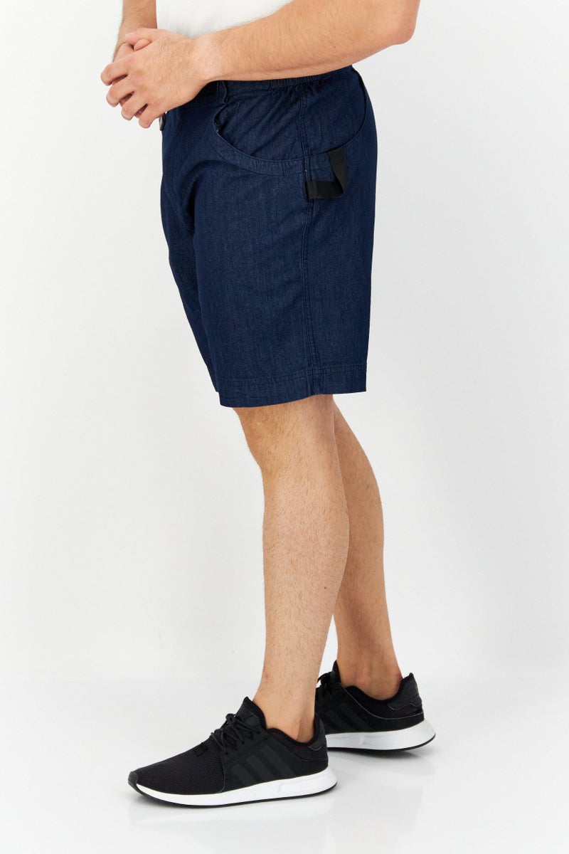 Men Textured Denim Style Cargo Shorts, Navy