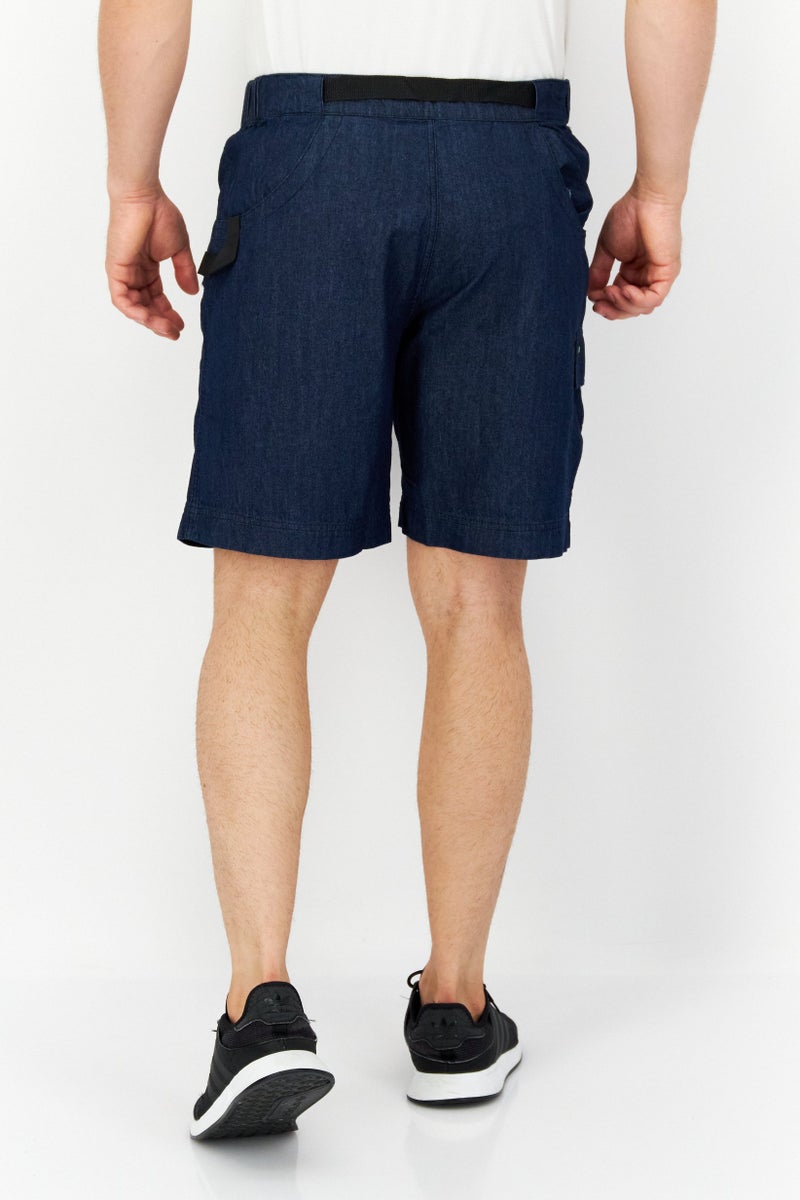 Men Textured Denim Style Cargo Shorts, Navy