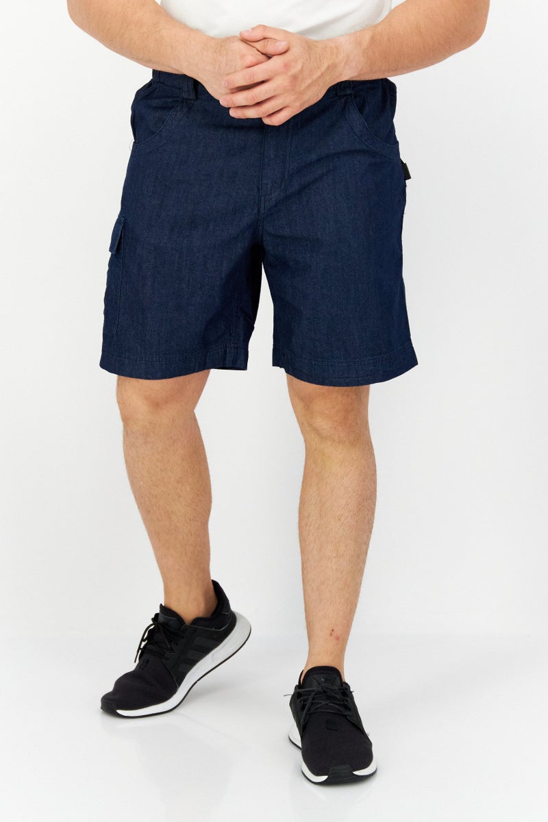 Men Textured Denim Style Cargo Shorts, Navy