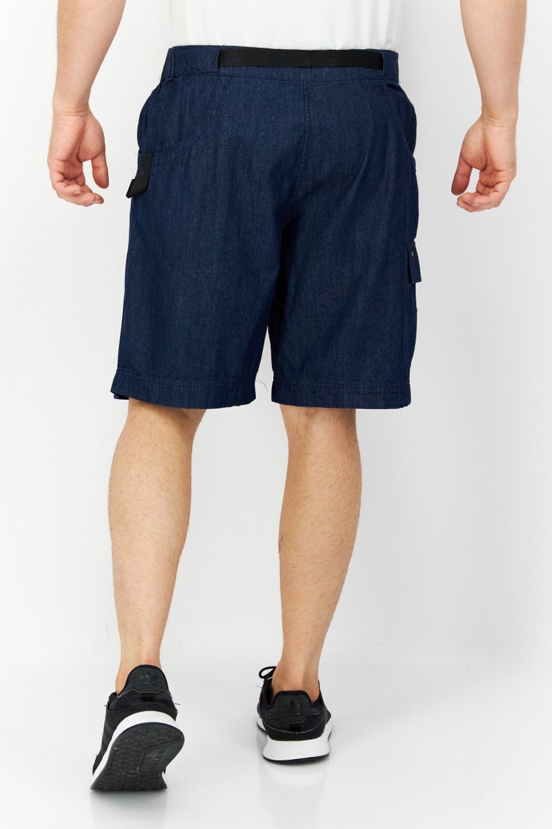 Men Belted Chambray Short, Navy