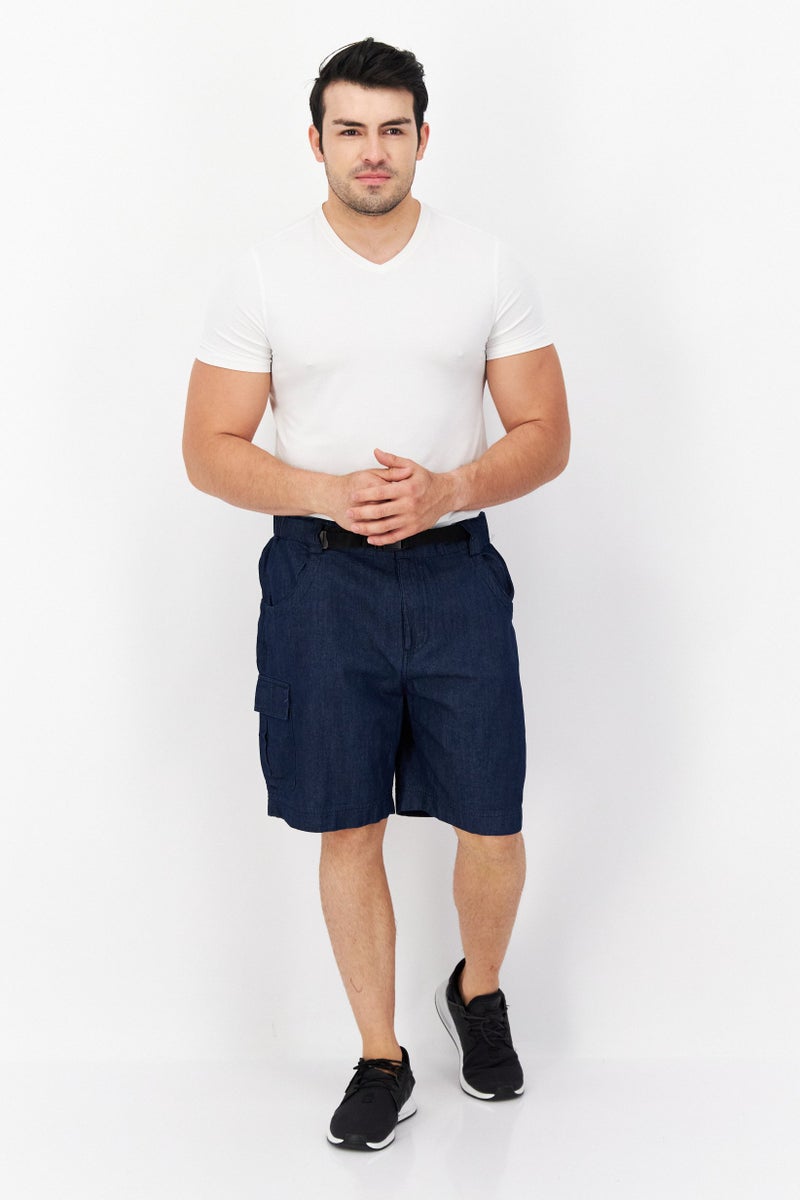 Men Belted Chambray Short, Navy