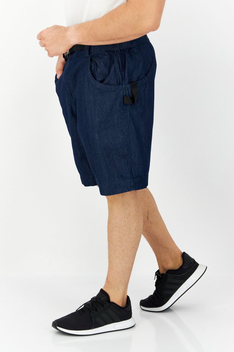 Men Belted Chambray Short, Navy