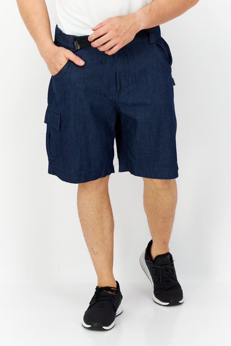 Men Belted Chambray Short, Navy