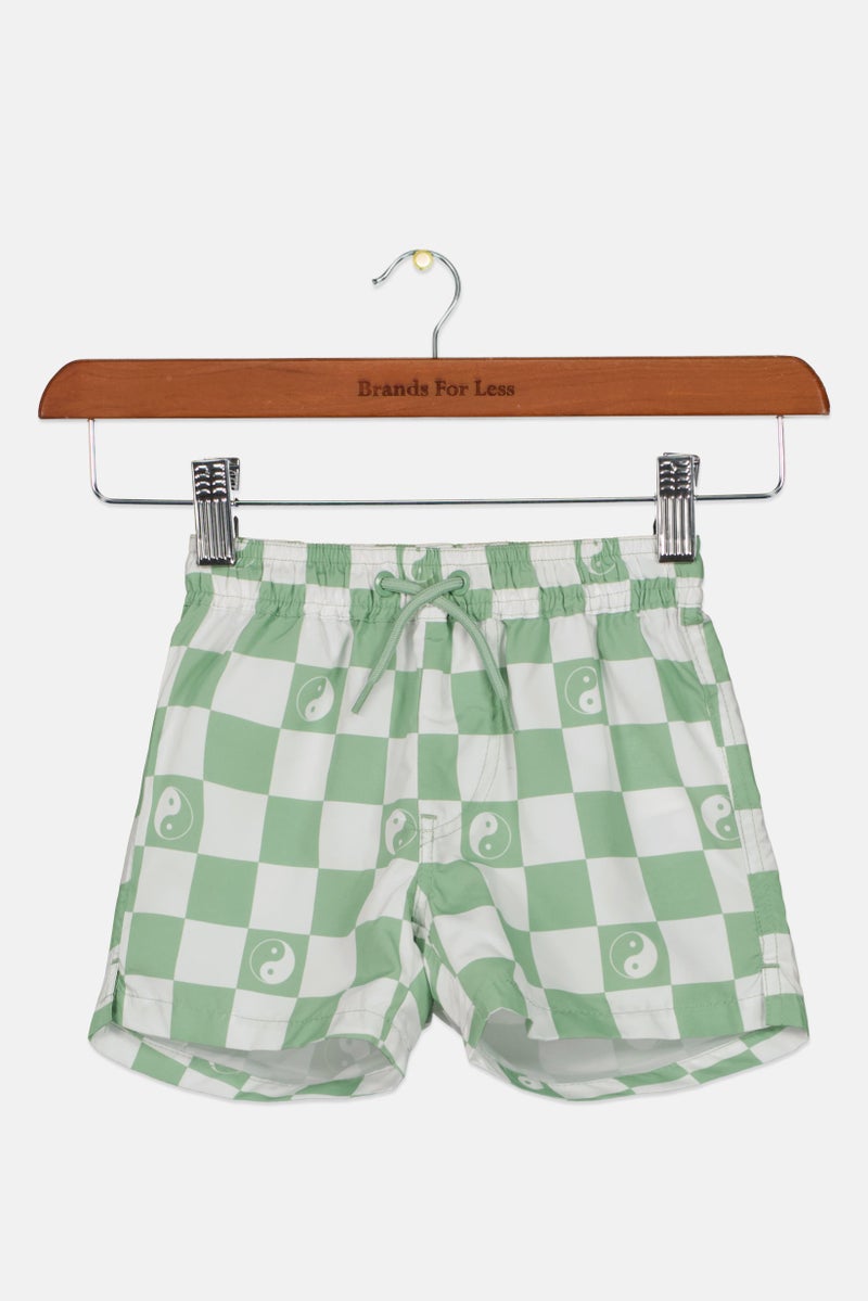 Toddlers Boy Checkered Basic Shorts, Sage Green/White