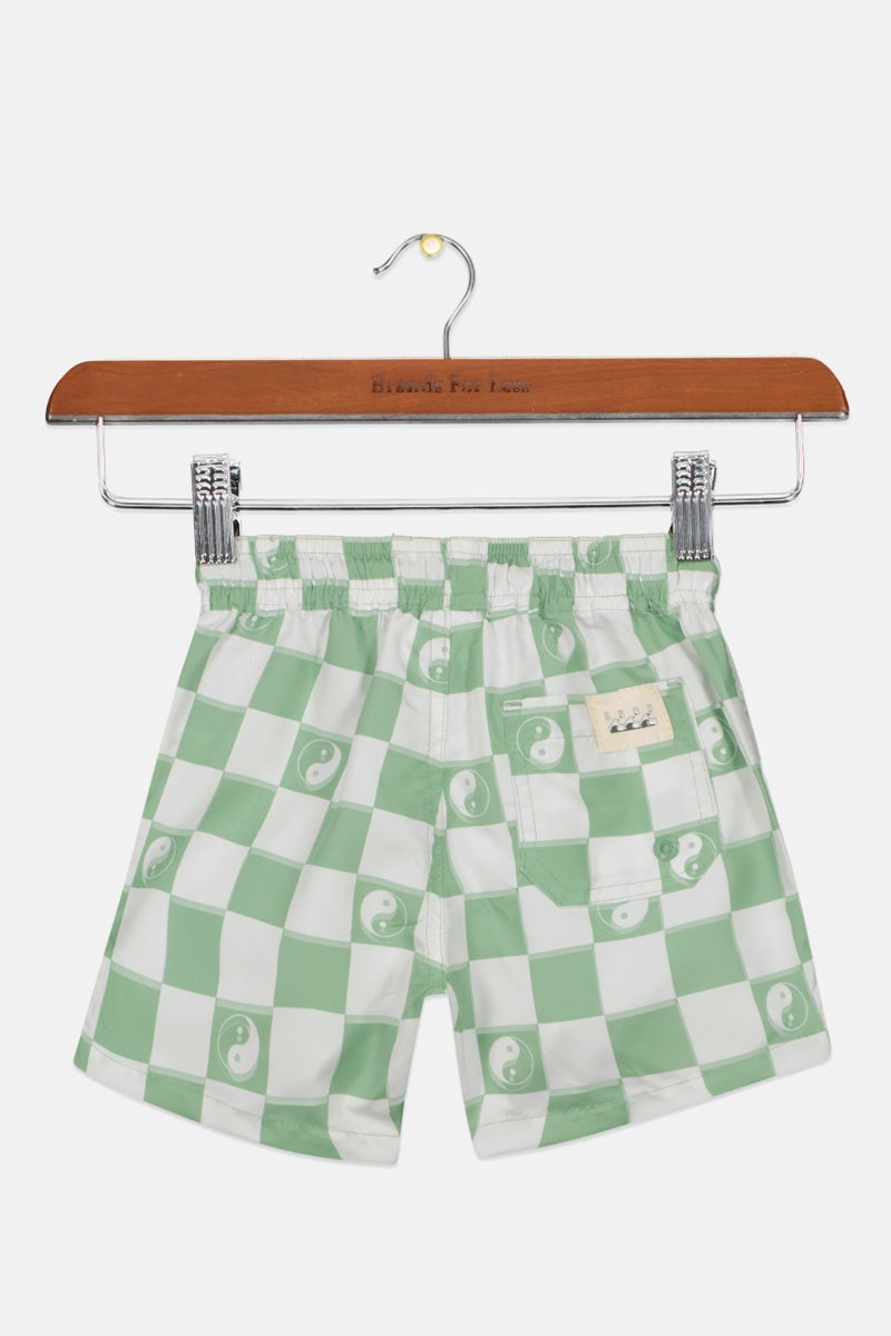 Toddlers Boy Checkered Basic Shorts, Sage Green/White