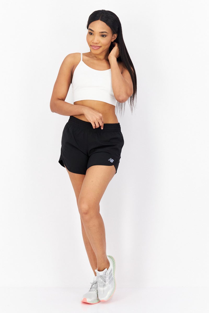Women Sportswear Fit Brand Logo Running Shorts, Black