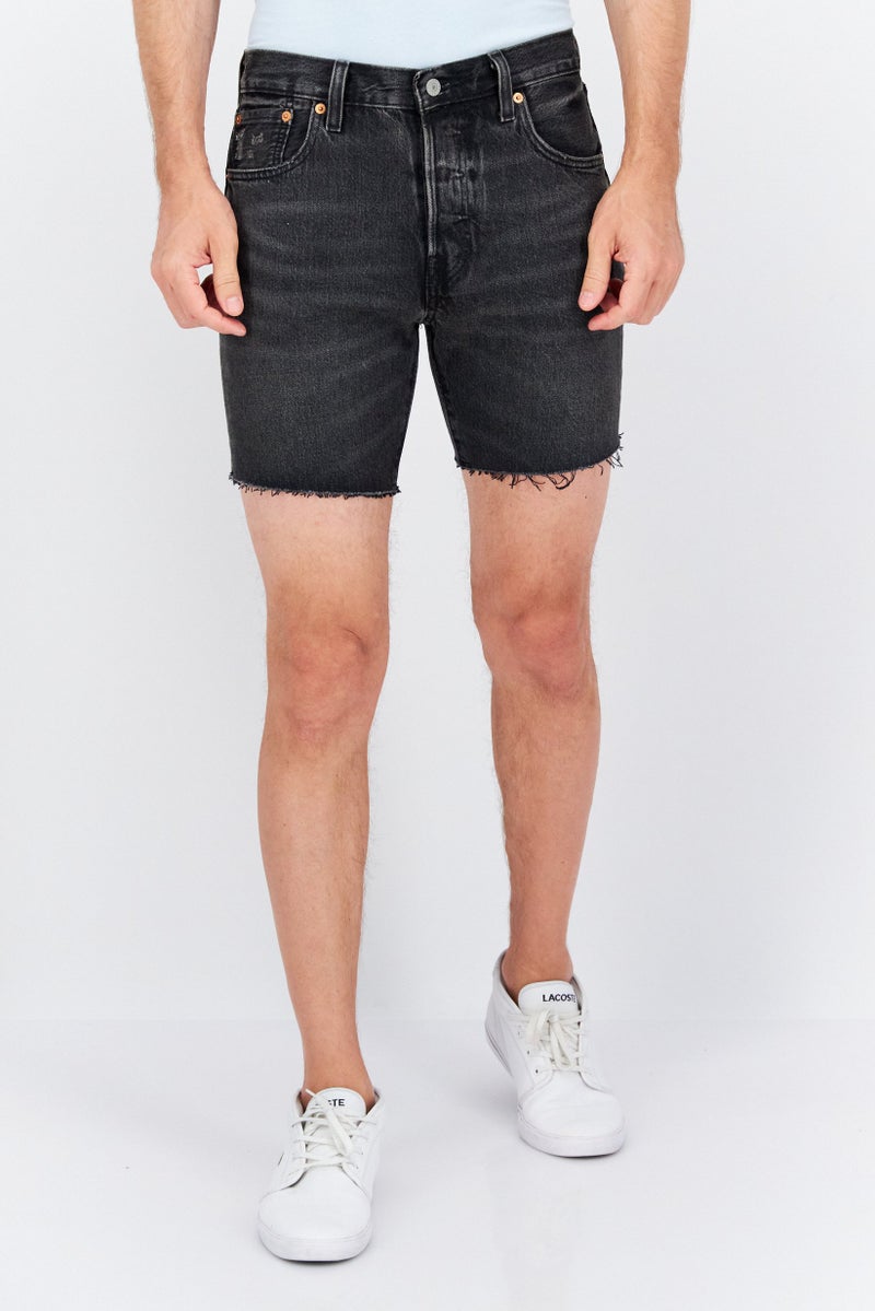 Men Washed Denim Short, Black