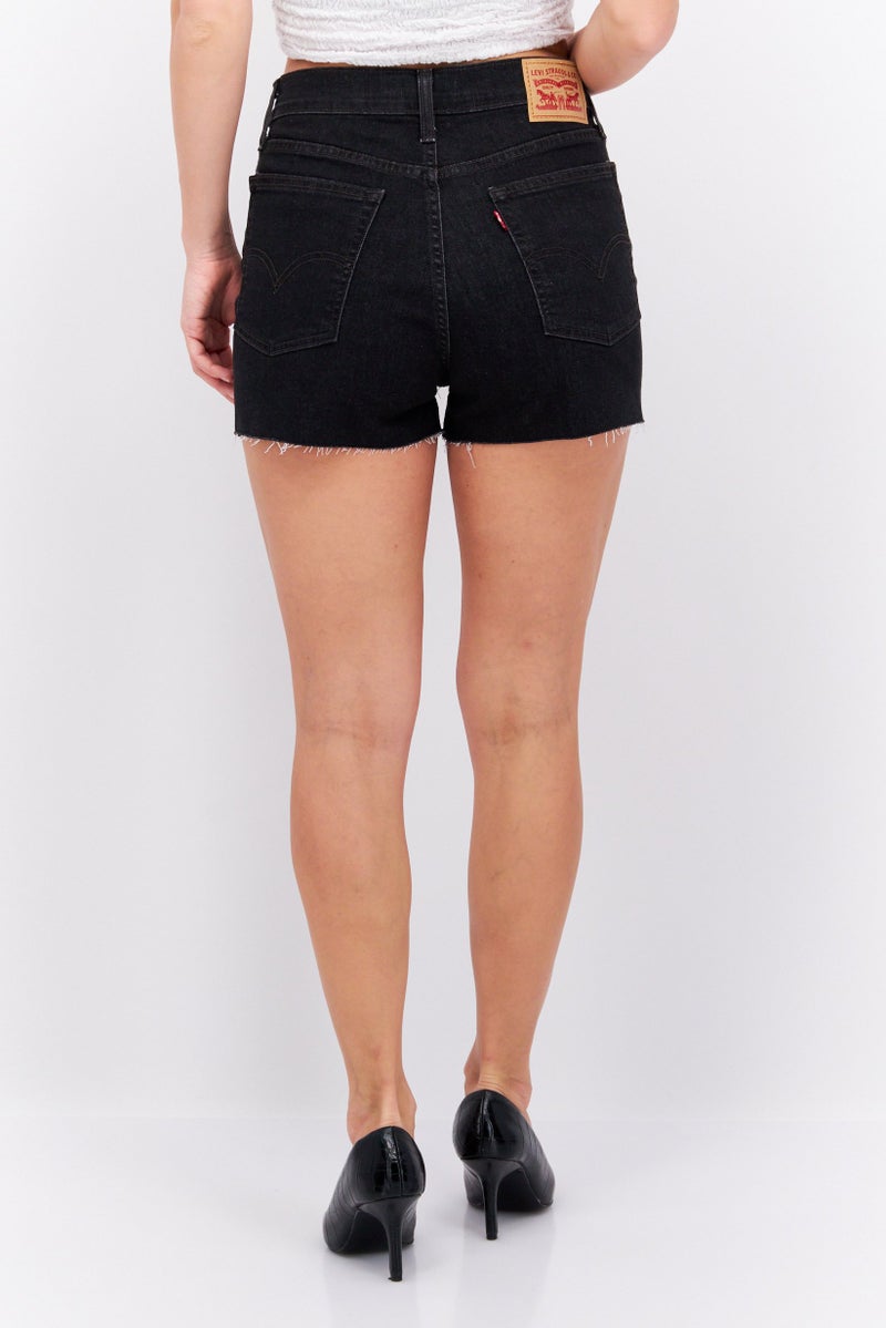 Women Washed Denim Short, Black