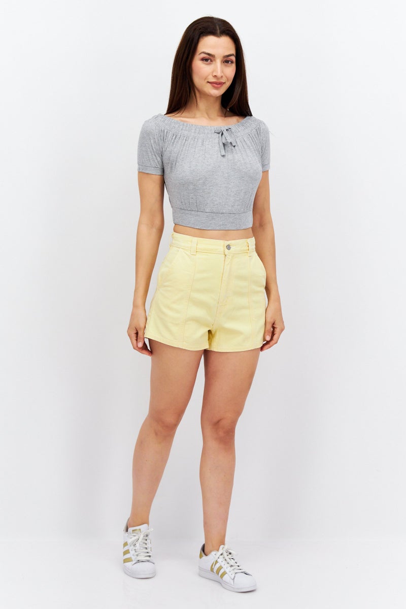 Women Plain Denim Shorts, Yellow