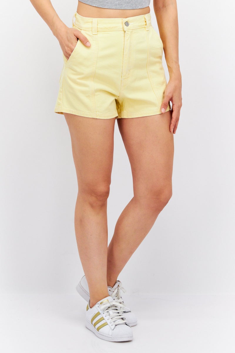 Women Plain Denim Shorts, Yellow