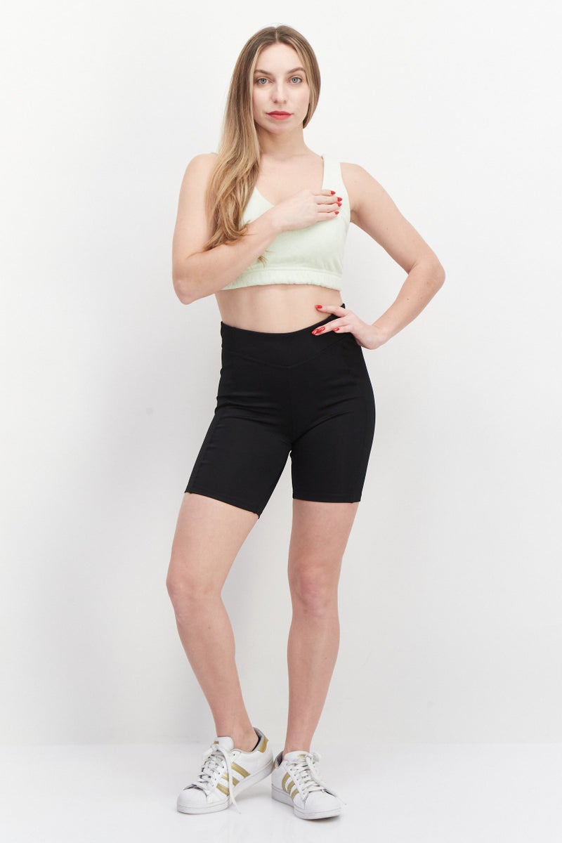 Women Sportswear Fit Plain Yoga Shorts, Black