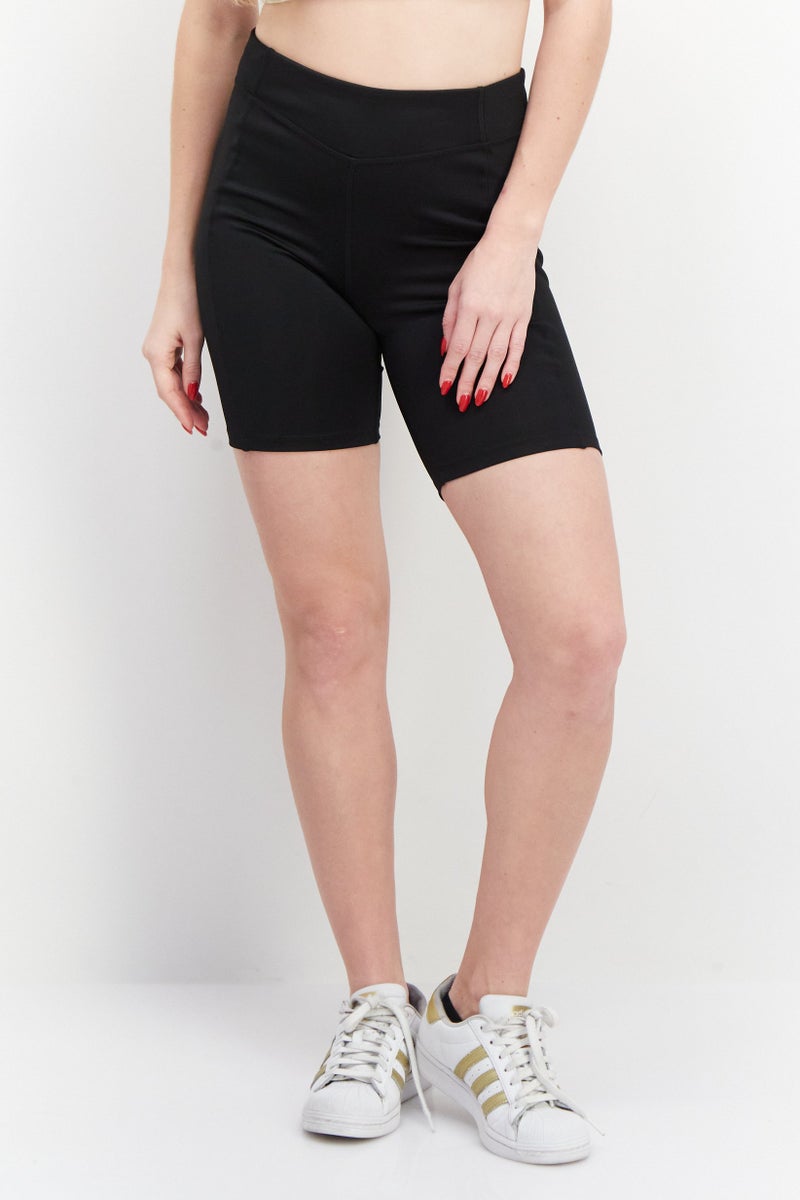 Women Sportswear Fit Plain Yoga Shorts, Black