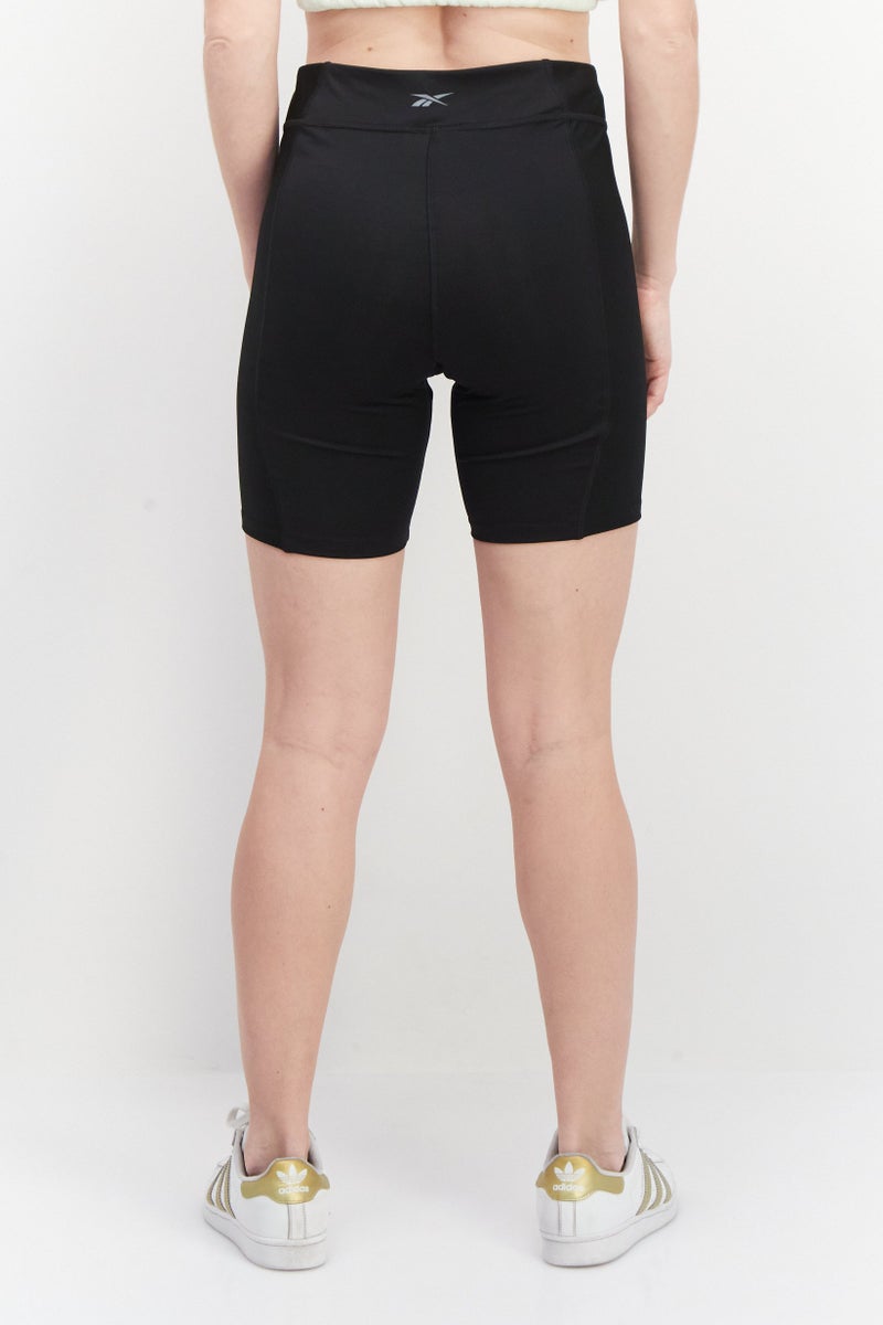 Women Sportswear Fit Plain Yoga Shorts, Black