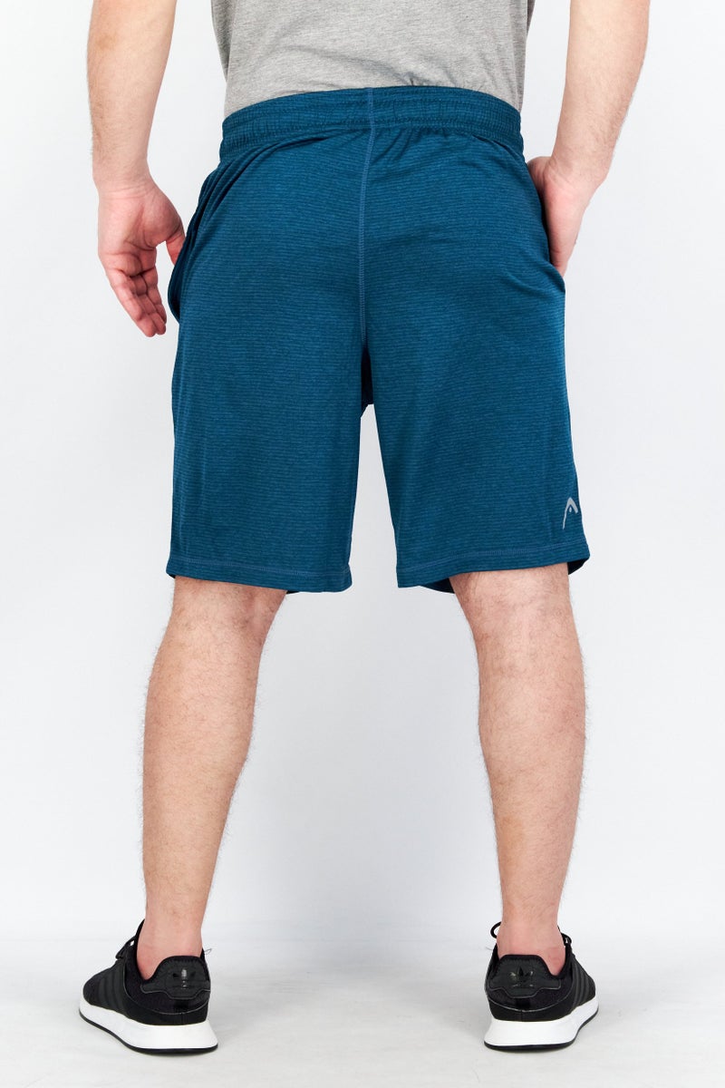 Men Sportswear Fit Drawstring Heather Training Shorts, Teal Blue Heather