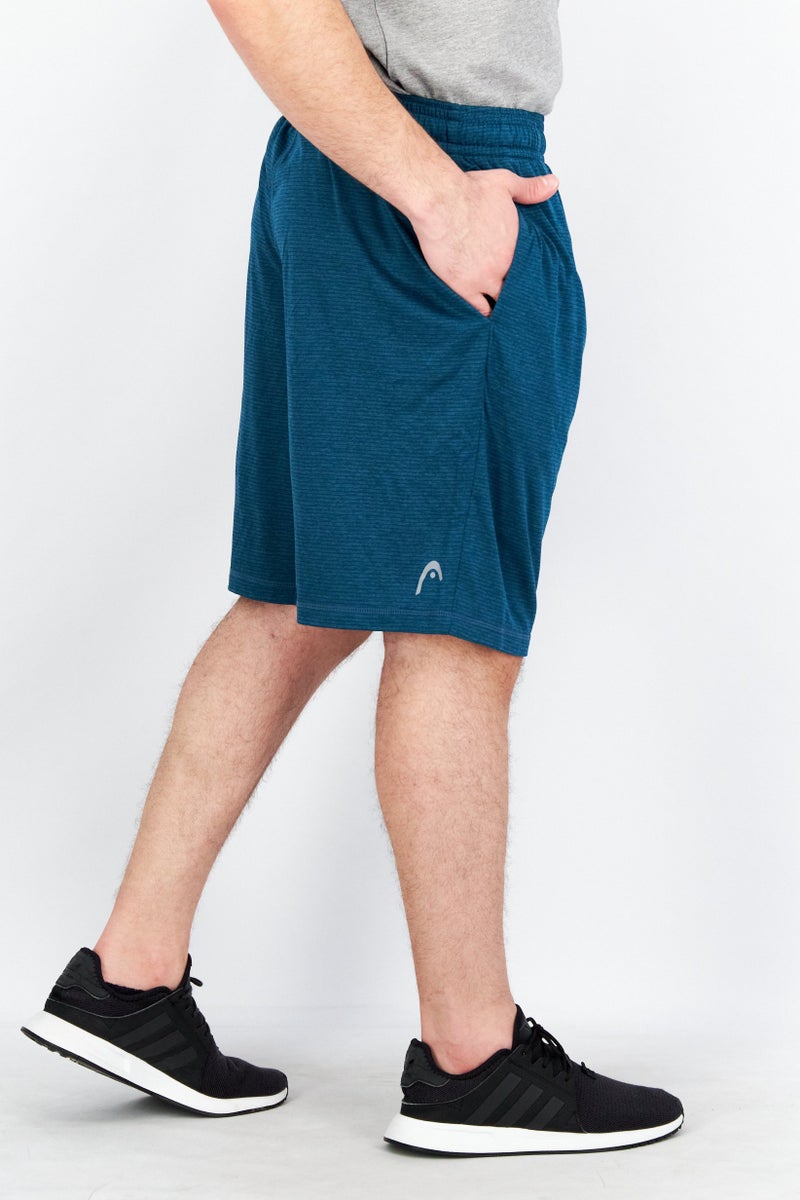 Men Sportswear Fit Drawstring Heather Training Shorts, Teal Blue Heather