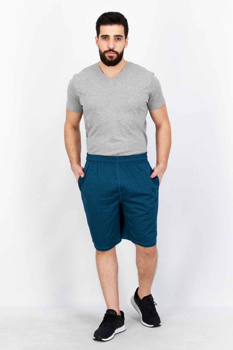 Men Sportswear Fit Drawstring Heather Training Shorts, Teal Blue Heather