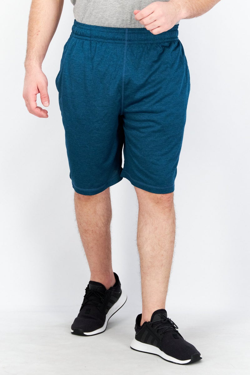 Men Sportswear Fit Drawstring Heather Training Shorts, Teal Blue Heather