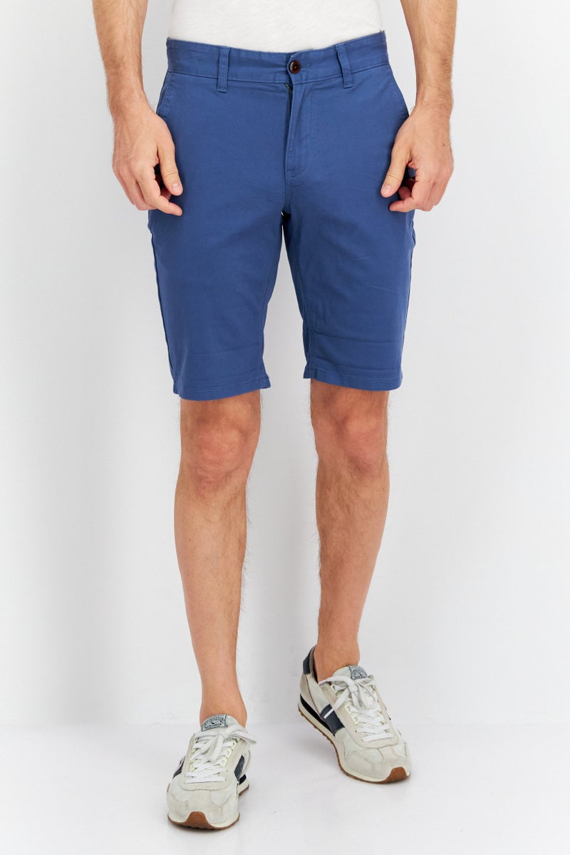 Men Slim Fit Plain Basic Shorts, Blue