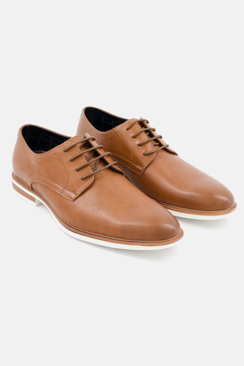 Men Medium Almond Toe Lace Up Formal Shoes, Brown