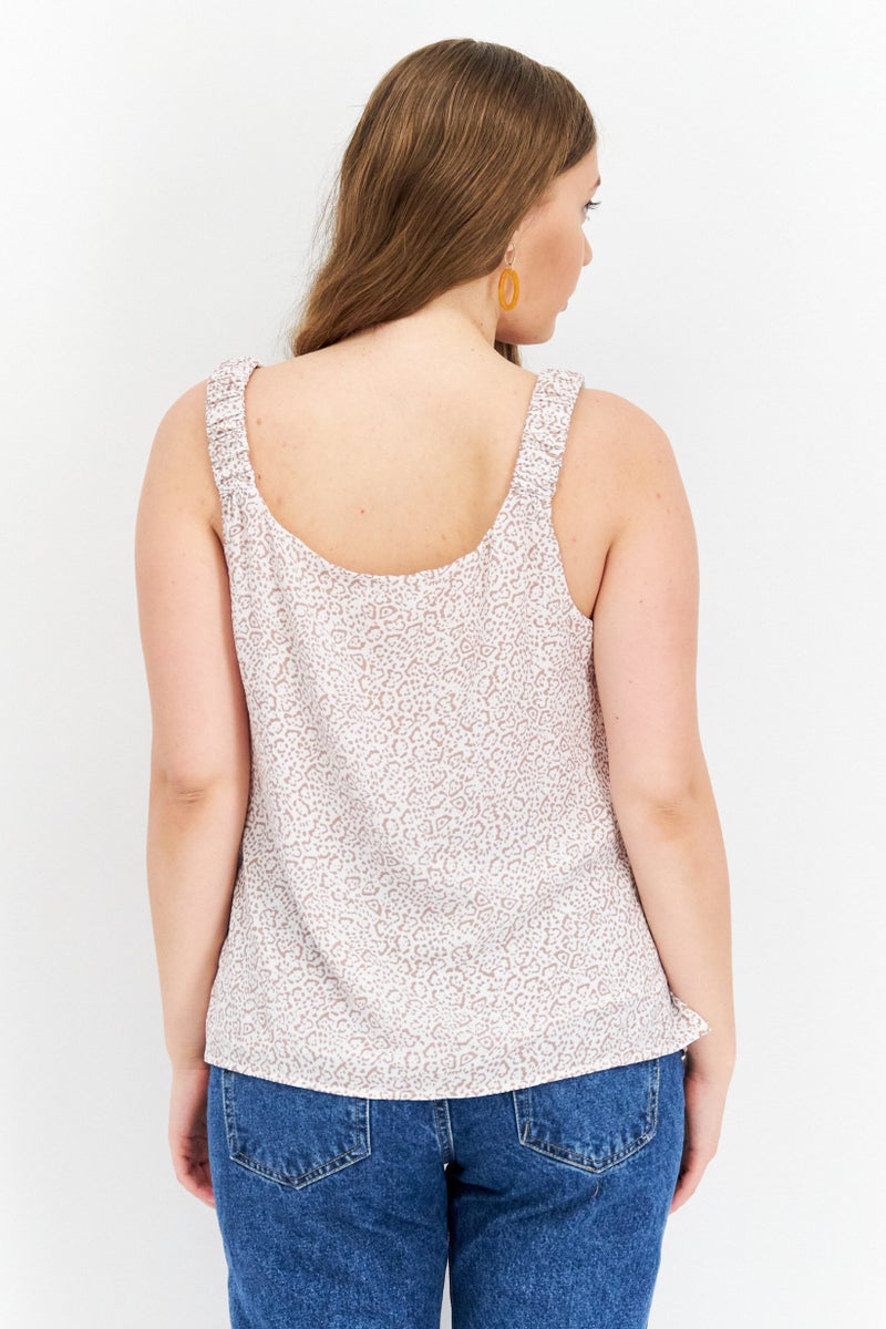 Women V Neck Sleeveless Animal Print Tank Top, White