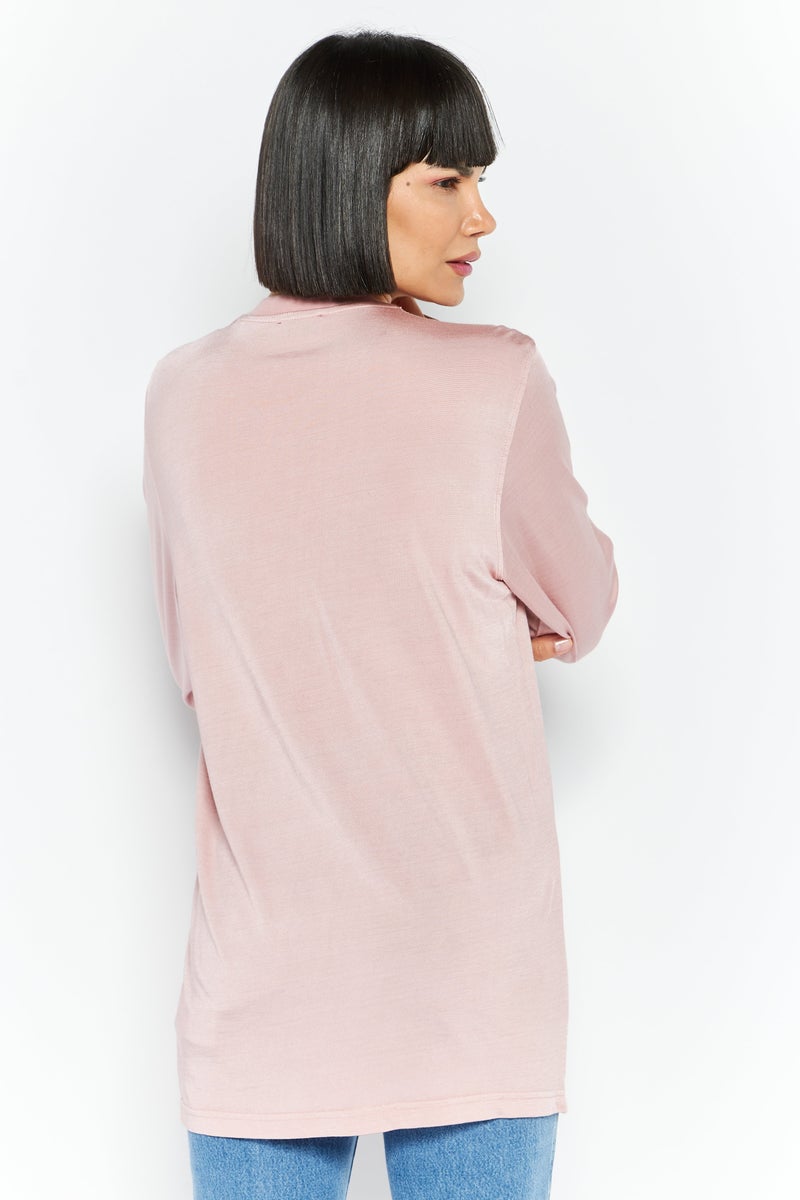 Women Crew Neck Long Sleeves Embroidered Logo Blouse, Pink