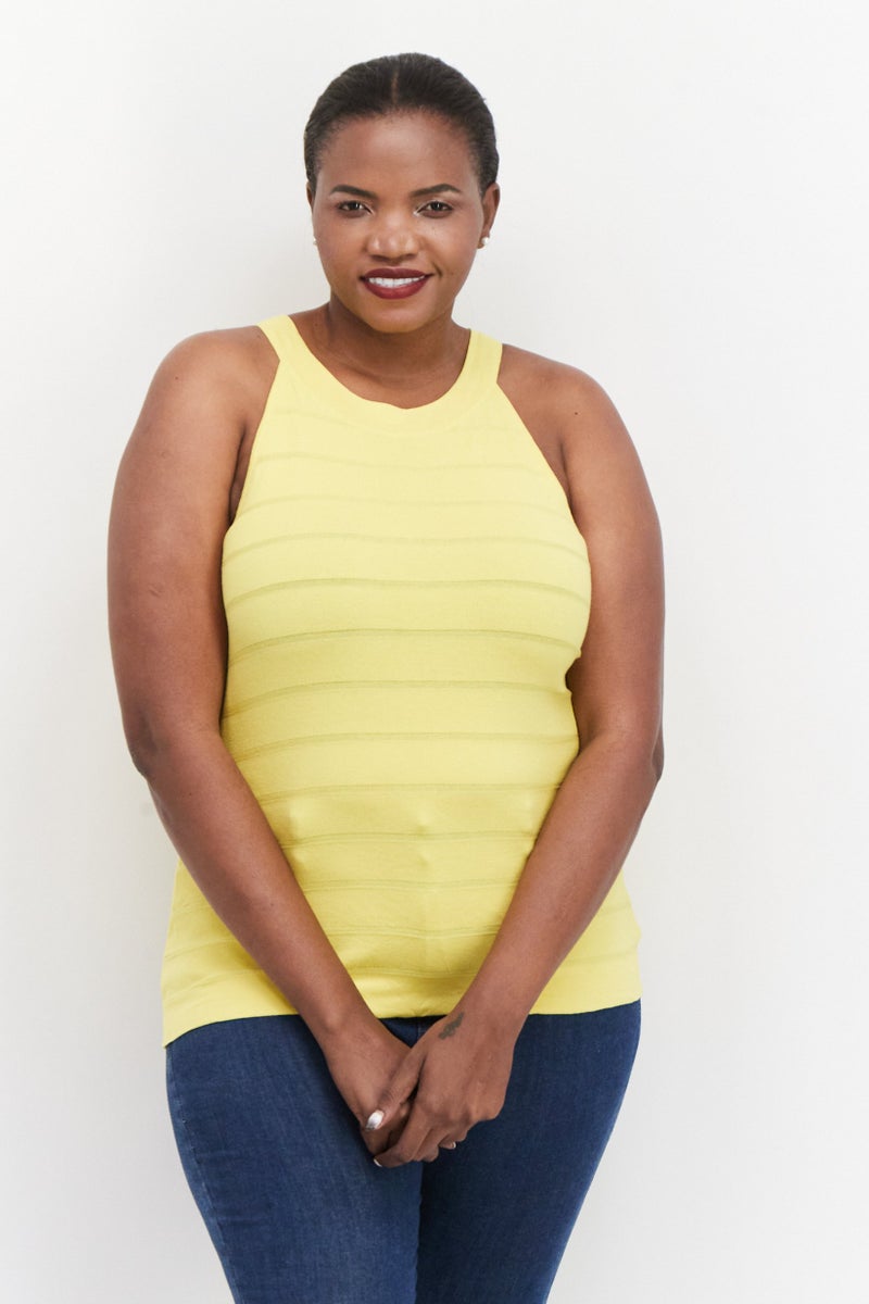 Women Plus Size Round Neck Top, Yellow
