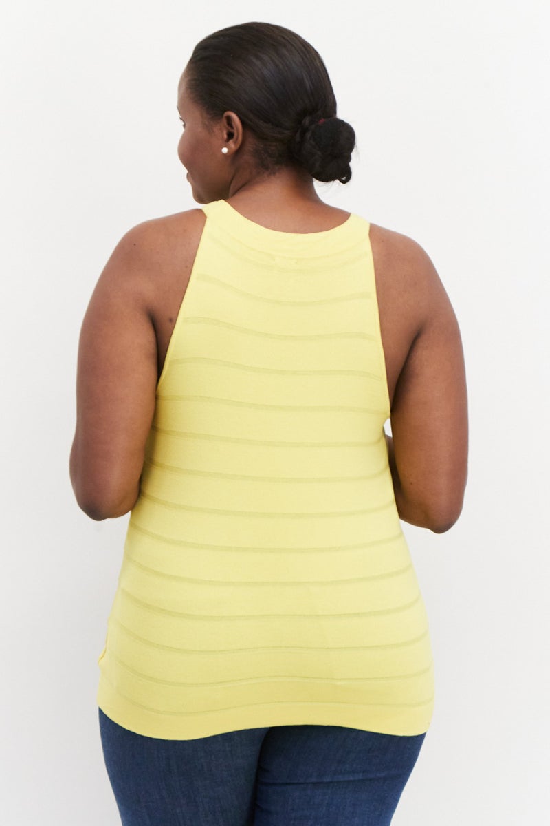Women Plus Size Round Neck Top, Yellow
