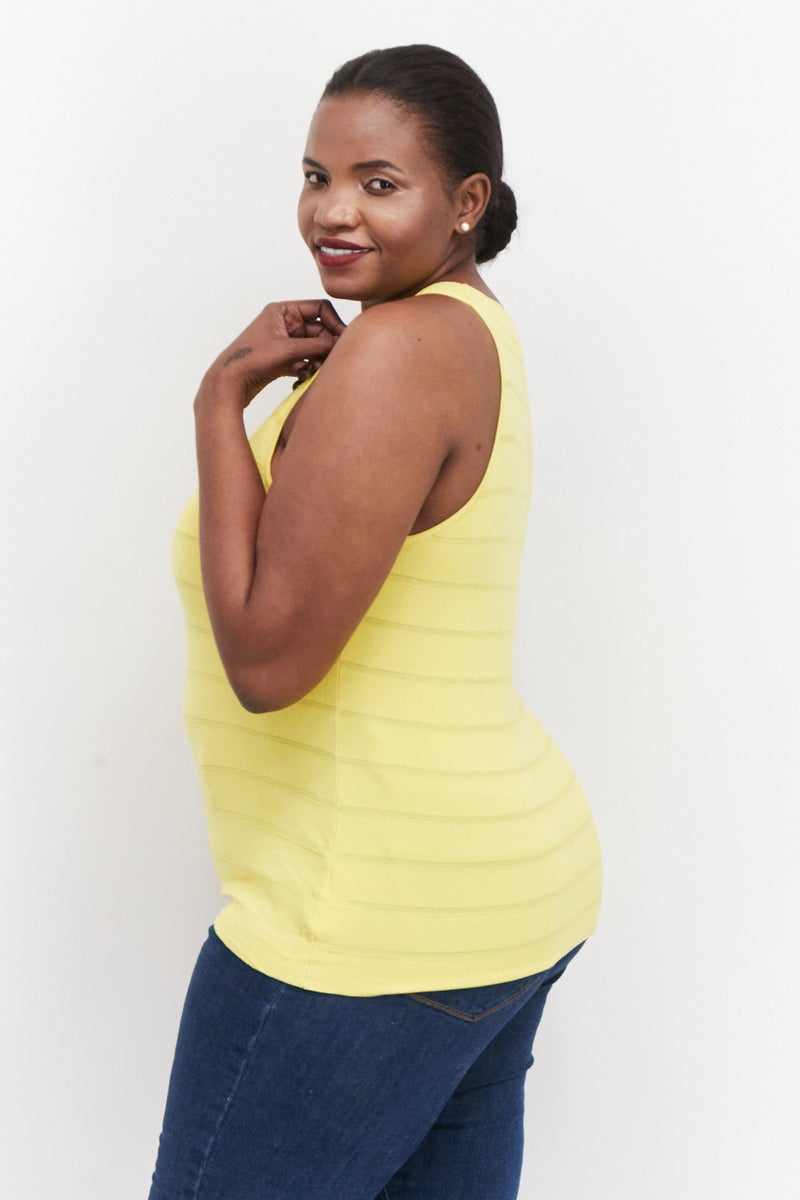 Women Plus Size Round Neck Top, Yellow