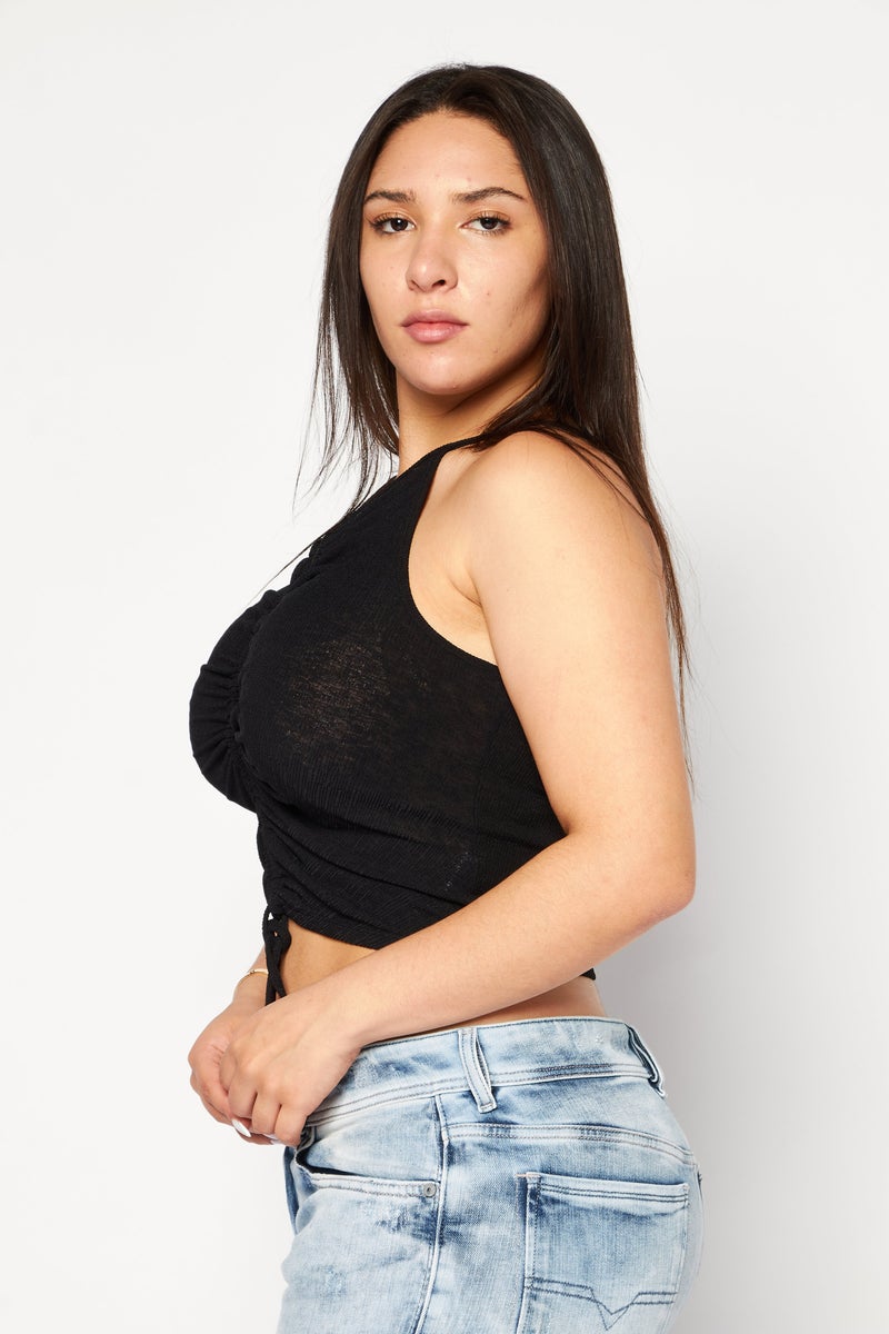 Women V Neck Sleeveless Plain Tank Top, Black