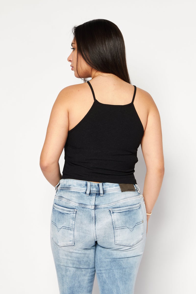 Women V Neck Sleeveless Plain Tank Top, Black