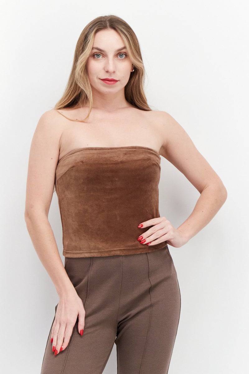 Women Straight Across Strapless Textured Tops, Brown