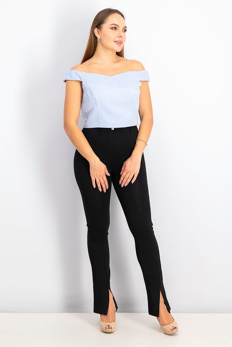 Women Off Shoulder Plain Tops, Light Blue