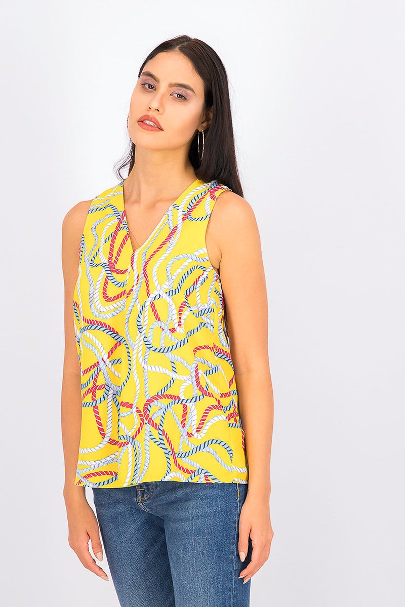 Women All Over Print Sleeveless Top, Yellow Combo