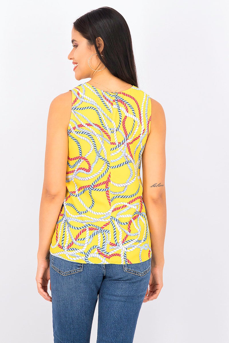 Women All Over Print Sleeveless Top, Yellow Combo