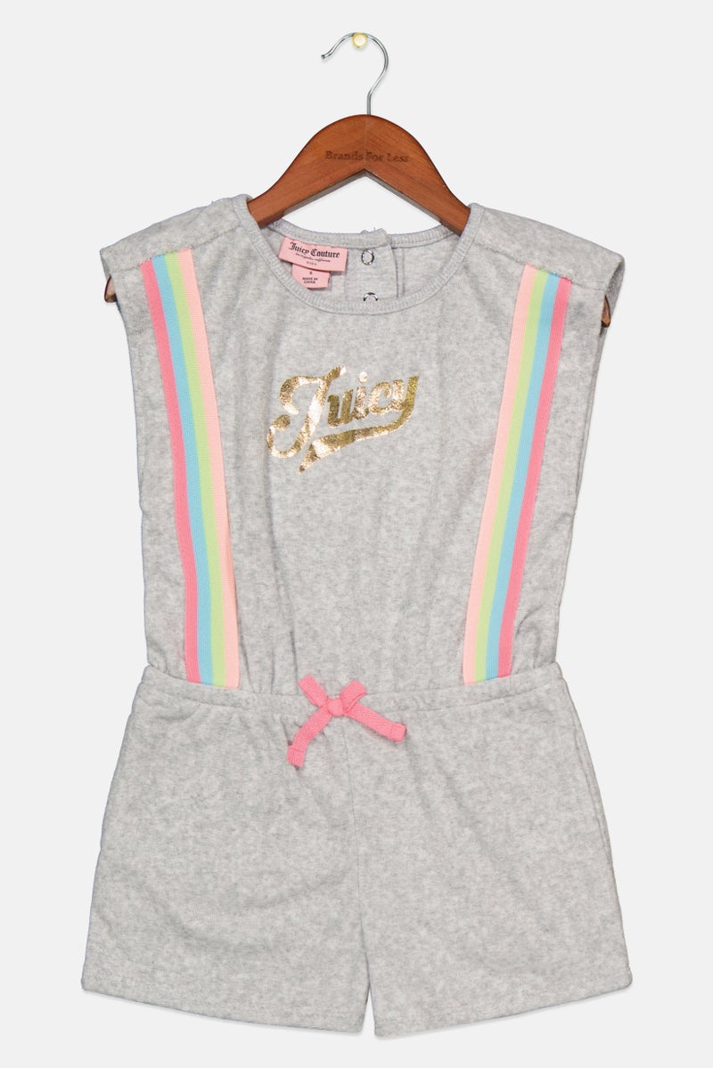 Kids Girl Graphic Print Playsuit, Grey