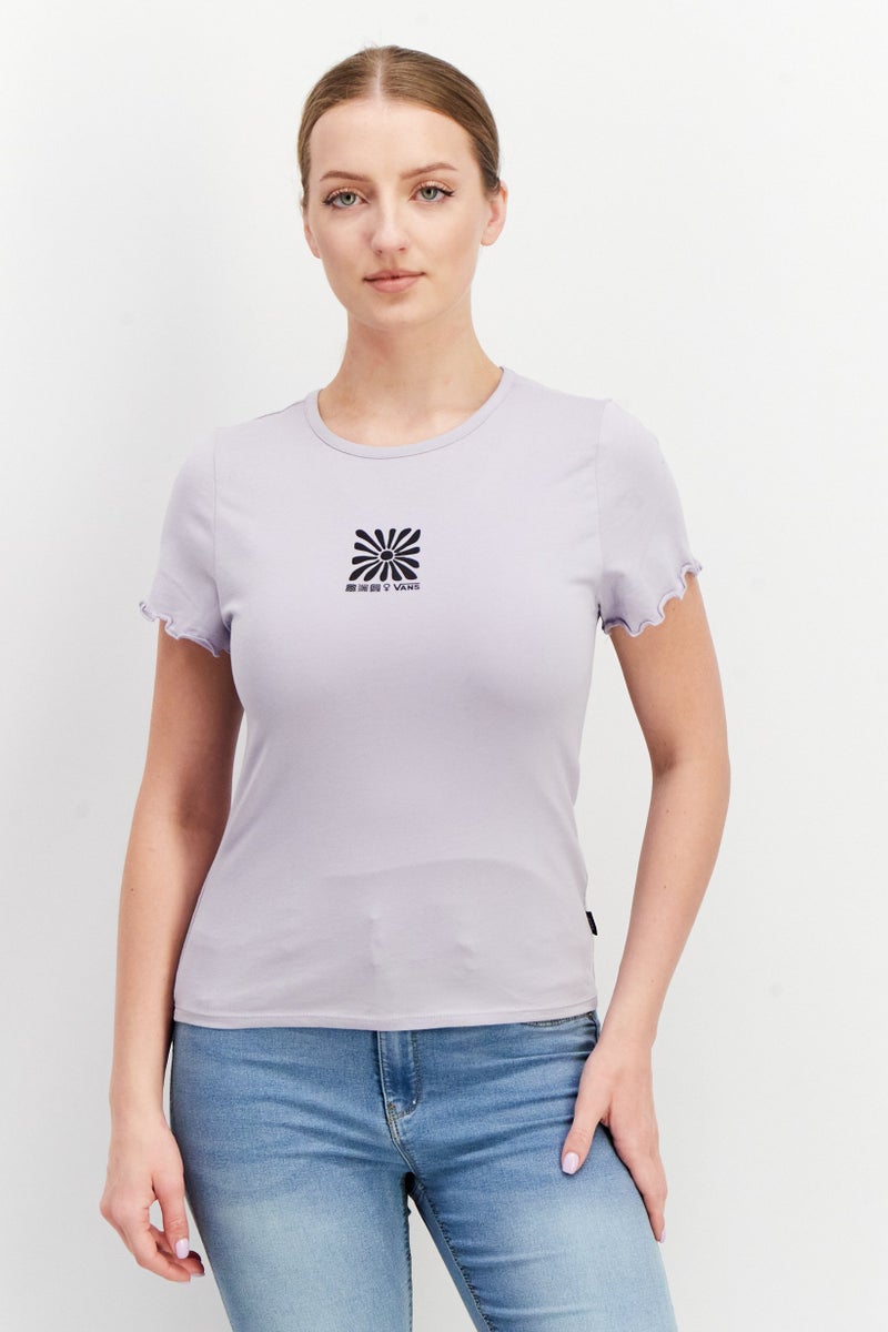 Women Crew Neck Short Sleeve Graphic Top, Lavender
